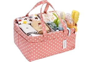Hinwo - Cestino per pannolini, 3 scomparti, organizer portatile per bambini, organizer da auto, con divisorio staccabile e 10 tasche invisibili per pannolini e salviette