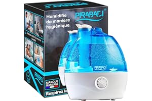 PIRABADI UMIDIFICATORE D'ARIA FRESCA (Serbatoio d'acqua da 2,2 L) | UMIDIFICATORE A ULTRASUONI SILENZIOSO E REGOLABILE | PER CAMERA O GRANDE CAMERA | REGOLABILE A 360° | ARRESTO AUTOMATICO | MARCHIO ITALIA