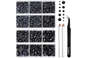 BEADSLAND Strass Hotfix, 6080PCS Strass Noirs Thermocollant pour Vetement Mixte 6 Tailles avec Crayon de Cire et Kit Pince à Épiler, SS6-SS30,Noir