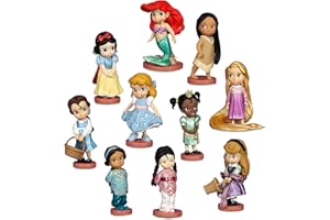 DISNEY STORE Disney Oficjalny zestaw do zabawy figurki, 10 figurek, księżniczki w klasycznych sukniach - Tiana, Belle, Księżniczka Jasmine, Królewna Śnieżka, Kopciuszek, Aurora, Ariel, Roszpunka, Mulan i Pocahontas, dla dzieci w wieku 3 lat