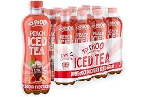 TY.PHOO Typhoo • Iced Tea • Peach Flavour • 500ml x 12 • Ready-to-Drink Ice Tea • Fruity, Mellow & Naturally Sweet • Made with Northumbrian Spring Water & Real Fruit Juice in the UK • Low Calorie