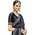 SIRIL Satin Silk Hot Fixing Stone Work Saree for Women With Unstitched Blouse Piece