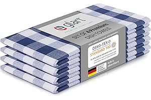 Glart 48BYB 4-piece set of Premium kitchen towels dish towels dish cloths kitchen cloths, 100% cotton OEKO-TEX, 70x50 cm, blue checked, pre-washed