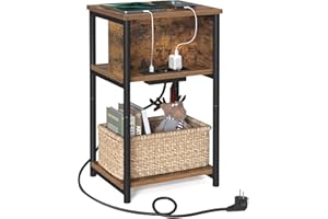 ‎VASAGLE VASAGLE Beistelltisch, Nachttisch mit Steckdose, schmal, 2 AC-Anschlüsse, 2 USB-Anschlüsse, 30 x 34 x 58 cm, für Wohnzimmer, Schlafzimmer, vintagebraun-schwarz LET375B01