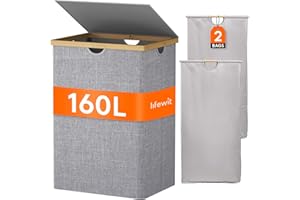 Lifewit 160 l podwójny kosz na pranie z pokrywką, bardzo duży bambusowy kosz na brudne ubrania, szary