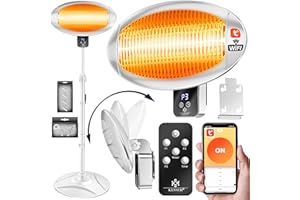 KESSER® Radiatore a Infrarossi 2000W per Terrazza con WIFI e Telecomando 360° Girevole, Regolabile in Altezza, Montaggio a Parete e a Piedi con Protezione Antiribaltamento, IPX4 Resistente agli