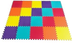FUZAYYLU 20 Pieces Foam Floor Square Tiles, Interlocking Foam Play Mat Baby, Kids Puzzle Floor Mats, Puzzle Play Mat, Exercise Gym Workout Mats – Multicolour
