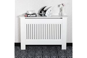 AL AJAL Radiator Cover Modern MDF Wood White Vertical Slat Living Room Bedroom Hallway Cabinet (Medium)
