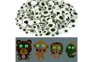 UPINS 300 piezas que brillan en la oscuridad, ojos de movimiento pegajosos autoadhesivos para manualidades, pegatinas brillantes para decoración de bricolaje 8 mm, 10 mm, 12 mm, 15 mm