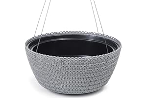 ‎KONZEPT KONZEPT Blumenampel Hängend für Innen und Außen, Durchmesser: 30 cm, Hängetopf für Pflanzen in Grau, geflochtenes Muster