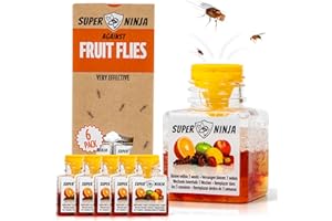 Super Ninja Fruit Fly Trap - 6 pack, Highly Effective Fruit Fly Killer for Home & Kitchen, Up to 3 Weeks of Performance per Bottle, Child & Pet Friendly