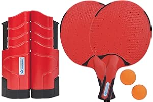 Donic-Schildkröt Table Tennis Outdoor Flex Set, 2 Water-Resistant Plastic Bats, 2 Balls, Retractable and Length-Adjustable Net Set, in a Practical Resealable Box, 788647