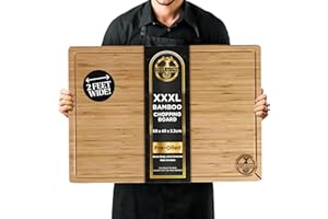 Deer & Oak XXXL Bamboo Chopping Board 60 x 40 x 3.2cm, Pre-Oiled 2 Feet Wide Extra Large Solid Wooden Cutting Board, Carving Board, Charcuterie Cheese Serving Board, Double-Sided, Juice Grooves
