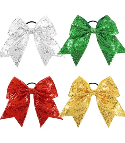 6 Glitzer-Cheerleader-Schleifen Mit Strass – Groß, Elastisch, Für Sport & Partys