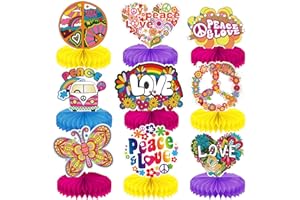 Qpout 9 Pcs Groovy Hippie Boho Party Honeycomb Centerpieces Tie Dye Party Table Topper Honeycomb Hippy Retro Flower Rainbow Butterfly Daisy Peace for 60's 70's Hippie Theme Party Decorations