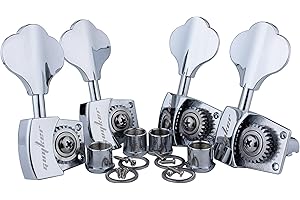 Guyker Bass Tuners (4 for Right) - 1:26 Ratio Open Gear Tuning Key Pegs Machine Head Replacement for Electric Jazz Guitar Bass or Precision Instruments - Chrome