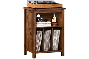 LELELINKY Soporte Giratorio con Soporte de Discos de Vinilo, Mesa giratoria marrón Que sostiene hasta 160 álbumes, Gran Soporte de Tocadiscos de Madera para salón, Dormitorio, Oficina