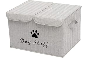 Morezi Caja de almacenamiento de juguetes para perros Canasta de almacenamiento de lona Organizador con tapa – Cubo plegable perfecto para organizar juguetes y accesorios para perros-rayas grises