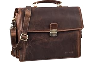 STILORD 'Noel' Aktentasche Leder Herren Vintage groß klassische Arbeitstasche Bürotasche Umhängetasche Dokumententasche mit Laptopfach 13,3 Zoll und Trolleyschlaufe, Farbe:soria - braun