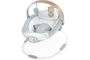 Ingenuity, Cozy Spot Soothing Baby Rocker Baby Swing with Wooden Toy Arch, Natural Rubber Toy, Seat Belt, Music & Automatic Shut-Off, 0-6 Months, Grey