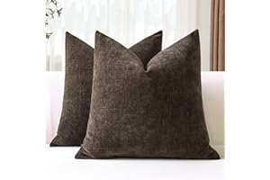 JOTOM Set of 2 Cushion Covers 60x60 cm Soft Chenille Brown Decorative Throw Pillow Covers 24x24 Inch Square Cushion Case Solid Pillowcases for Couch Sofa Living Room Bed Home Decor (Brown)