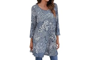 Enmain Femme Tunique à 3/4 Manches Longues Chemise Imprimée à Motifs Floraux Paisley pour Les Femmes Casual élégant Chic T-Shirt Blouses