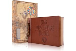 JIMBON Our Adventure Book Album Photo Scrapbooking, 11,9 * 7,6 inch 80 pages, 3D Relief texte cuir dur voyage Scrapbooking pour anniversaires, mariages, Noël, cadeaux de fête des mères