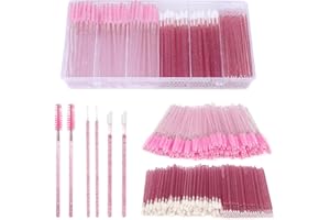Canvalite 300 Pcs Disposable Mascara Wands Lip Applicator and Micro Brush Bulk Pack, 100 Lash spoolies + 100 Lipstick Wands + 100 Micro Makeup Brushes, Pink