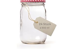Blumixx Einmachgläser mit Schraubdeckel 24er Pack Einmachglas mit Deckel - 900ml Fassungsvermögen - Ideal für Erntezeit, Konservierung & stilvolle Aufbewahrung