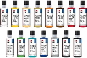 Marabu Window Color Fun & Fancy, Set de 15 x 80 ML, Peinture pour fenêtres à Base d'eau, s'enlève sur Les Surfaces Lisses comme Le Verre, Les miroirs, Les Carreaux et Le Film Plastique, Multicolor