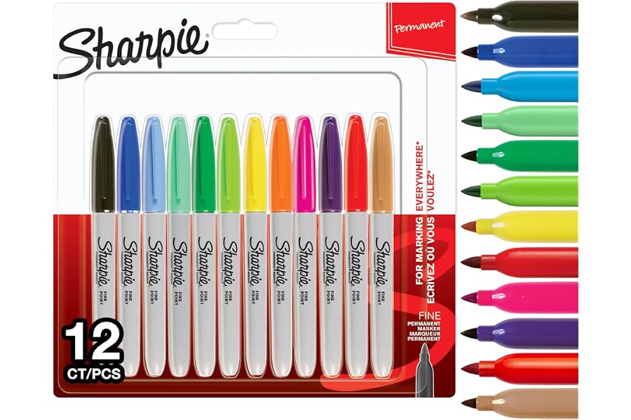 Sharpie Permanent Markers | Fine Point for Bold Details | Assorted Colours | 12 Marker Pens