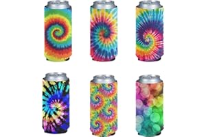 Kuiaobaty 6 fundas para bebidas aislantes de neopreno para latas de cerveza, funda para latas de cerveza, funda para latas de café alto, fundas para latas de cerveza, fundas reutilizables para