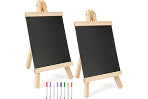 JANYUN Kreidetafel mit Ständer, 2 Stück Schiefertafel zum Beschriften 29 x 16 cm Klein Kreidetafel zum Beschriften mit 8 Kreidefarben für Hochzeit Schulbuffet Geburtstagsfeier