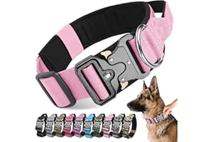 Viugex Collar Tactico para Perro, Ancho Collares Perro con Mango de Control, Collar para Perros Ajustable y Resistente, Cómodo Nylon Suave para Perros Pequeños Medianos Grandes (Rosa, M)