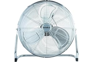 Senelux Floor Fan - Chrome Gym Fan - 16-inch Electric Portable Cooling Fan for Home/Gym/Office Use - 3 Speed Settings with Tilting Feature - High Velocity Cold Air Circulator