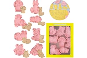 JOKILY 8 foremek do wycinania ciastek ze zwierzętami, dla dzieci, foremki do ciastek, zestaw do wycinania ciastek 3D, ręczna prasa do ciastek do fondantu, dekoracji ciast (D)