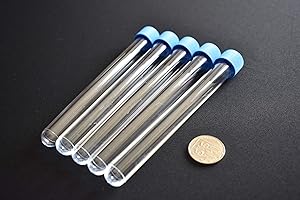 CONSUMABLES DIRECT Clear Plastic Test Tubes, size: 150mm x 16mm, volume: 20ml, Round Bottom with Screw Caps (14)