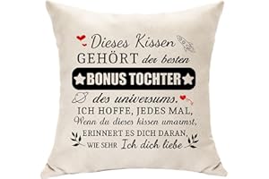 Hasodeo Geschenke für Bonus Tochter Stieftochter Geschenke von Bonus Mama Papa Original Kissenbezug Dekoration Geschenke für Tochter Geburtstag Hochzeit Weihnachten (Bonus Tochter)