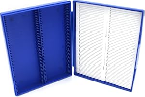 Heathrow Scientific HD15991A Blue Polypropylene 100 Place Economy Microscope Slide Box, 210mm Length x 169mm Width x 37mm Height