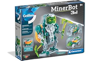 Clementoni Galileo MinerBot zestaw robotyczny 3 w 1, trzy humanoidalne roboty, zestaw modelarski, zabawka dla dzieci od 8 lat, 59375