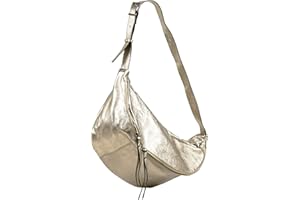 SH Leder echt Leder Damen Unisex Brusttasche für Festival Reise Gross Hüfttasche Crossbody Bag Frauen Ledertasche 49x28cm Daniela G768 (Gold)