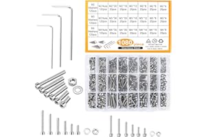MXTIMWAN Zylinderschrauben mit Innensechskant, 1080 Stk Schrauben Muttern und Unterlegscheiben Sortiment Kit, M2 M3 M4 Edelstahl Innensechskant Schraube mit Schraubenschlüsseln