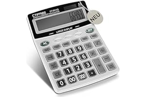 OfficeNest Tischrechner Silber, Triple-Null-Taste, Check & Correct, großes Display 14-stellig, große Tasten, ergonomisch, Solar/Batterie, Rechenmaschine für Büro, Schule, Buchhaltung, Metalloptik