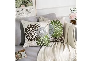 RYBornament Fundas de Cojines 40x40 Fundas Cojin Decorativos para Sofa Fundas Cojines Marrón Y Verde Funda Cojin Juego de 2 Resumen Flor Lino Funda Cojines por Sala De Estar Sofá Cojines Decoración