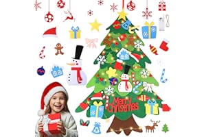 Vankarr Árbol De Navidad De Fieltro,100 cm DIY Árbol de Navidad de Fieltro, con 32 Piezas Adornos Navideños Desmontables, 3m Cadena de Luces,Decoración Colgante para Decoración De Pared