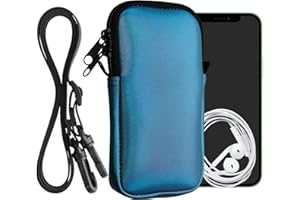 kwmobile Handytasche für Smartphones XL - 6,7/6,8" - Neopren Handy Hülle Metallic Karibikblau mit Kordel - Handy Tasche mit Handykette 17,2 x 8,4 cm Innenmaße