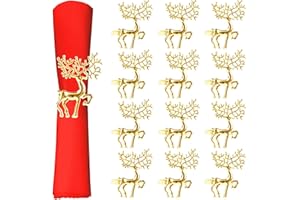 Anstore 12 Pack Golden Reindeer Napkin Rings, Xmas Napkin Rings, Christmas Napkins Ring Set of 12, Elegant Standing Deer Alloy Table Decor for Christmas, Winter Weddings & Holiday Dining Decorations