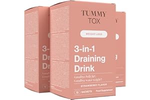 ‎TUMMY TOX Detox Tee 3-in-1 - Detox - Erdbeergetränk mit CactiNea, Magnesium, Löwenzahn - 9 Kraftvolle Pflanzliche Inhaltsstoffe - 30 Beutel für 30 Tage mit Kostenlosem E-Book - Tummy Tox Draining Drink