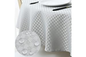 WELTRXE Round Tablecloth Water Resistant Polyester Plaid Table Cloth Dining Table Cover for Home Restaurant Party Buffet Picnic, Silver Grey, Diameter 150cm