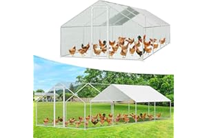 Herrselsam Hühnerstall Käfige Kleintierstall, 3x8x2m XXL Hühnerhaus Freilaufgehege mit Sicherheitsschloss und Wasserdichtes PE-Farbtuch, ideal für Hühner und Weitere Kleintiere